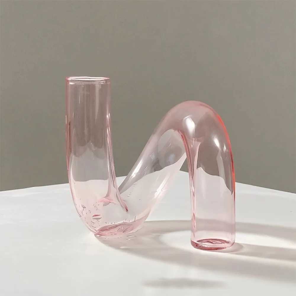 Modern Creative Irregular Shaped Glass Vase Transparent Centerpiece for Dining Living Room Decor Nordic Glass Flower Vase C251017