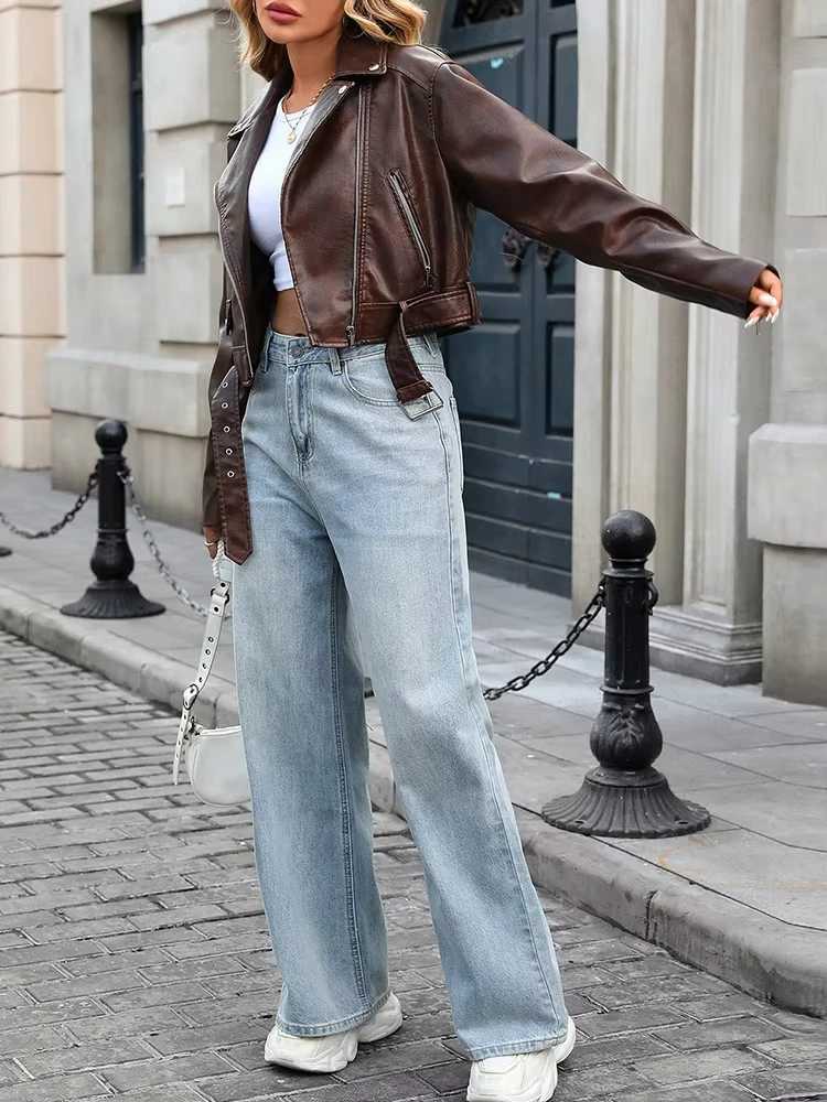 HH Women Vintage Motorcycle Faux Leather Jacket TurnDown Collar Long Sleeve Zipper Autumn Fashion Lady High Street OutwearT251017