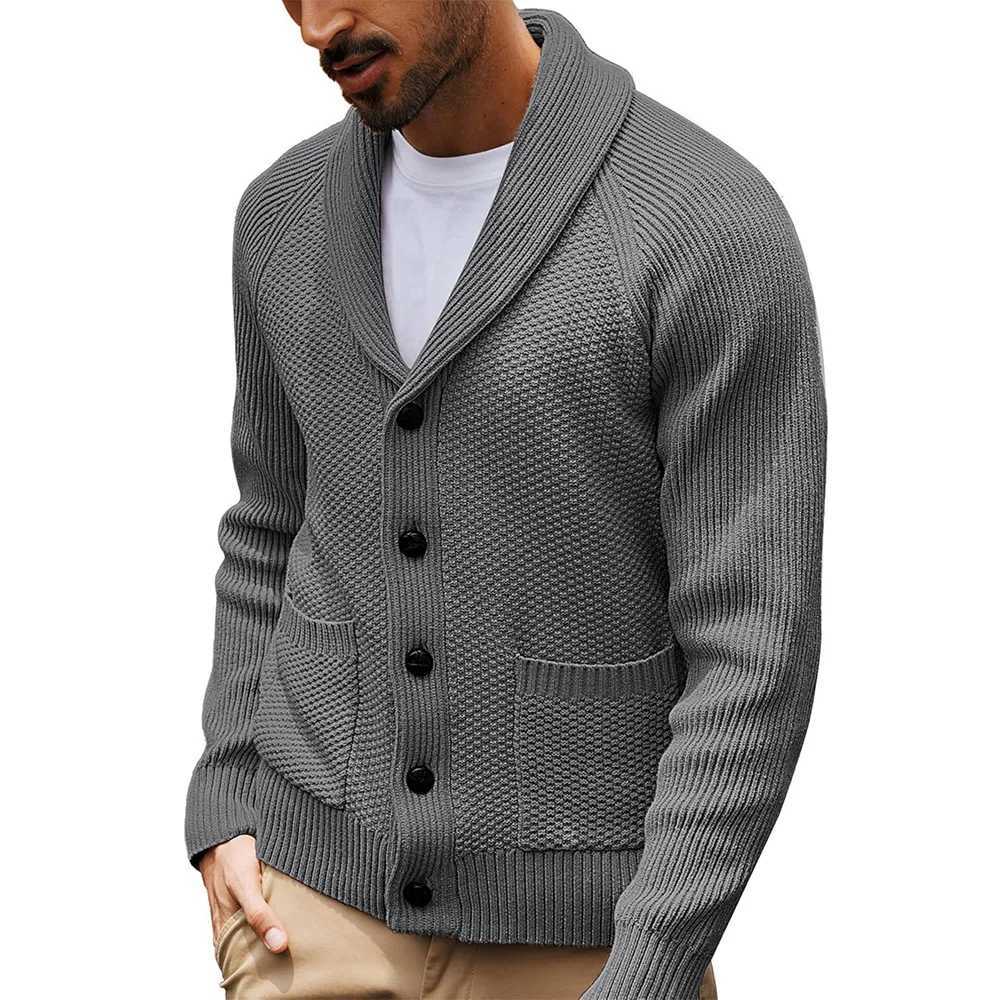 New Knitted Sweater Cardigan Men Long Sleeve Lapel Pocket Mens Casual Winter Sweater J251017