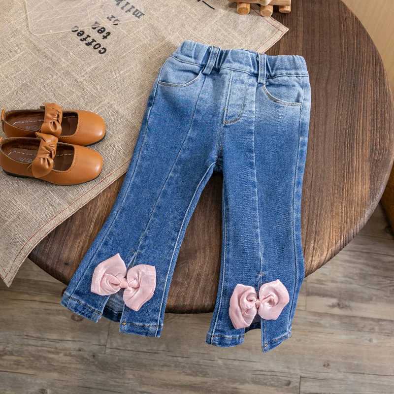 LYYChildrens Clothing Girls Autumn Clothes New Fashionable Bow Jeans BellBottom Pants Baby Girl AllMatching Slim Fit PantsT251017