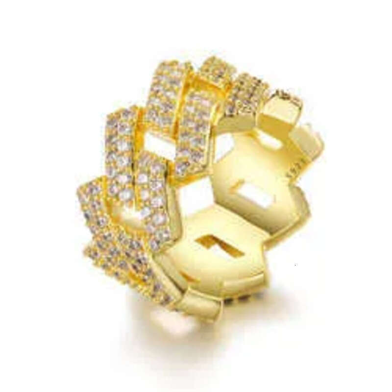 Fine Iced Out Hip Hop Cuban k Ring Gold Plated Sterg Sier Vvs Moissanite Dia Finger Band for Men