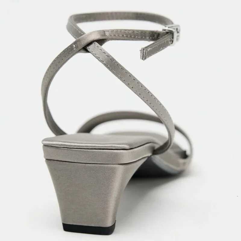 Elegant Square Toe Ankle Strap Heeled Sandals Women Sexy Peep Toe Low Wide Heel Summer Shoes Cozy Satin Designer Shoes for Women Z251015