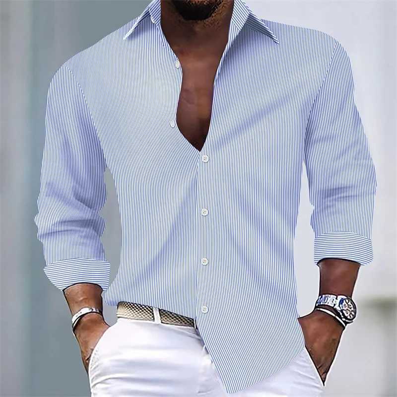Mens Shirts Summer Shirts Casual Shirts Striped Shirts Button Lapel Black Pink Blue Long SLeeves Holiday Everyday Wear J251017