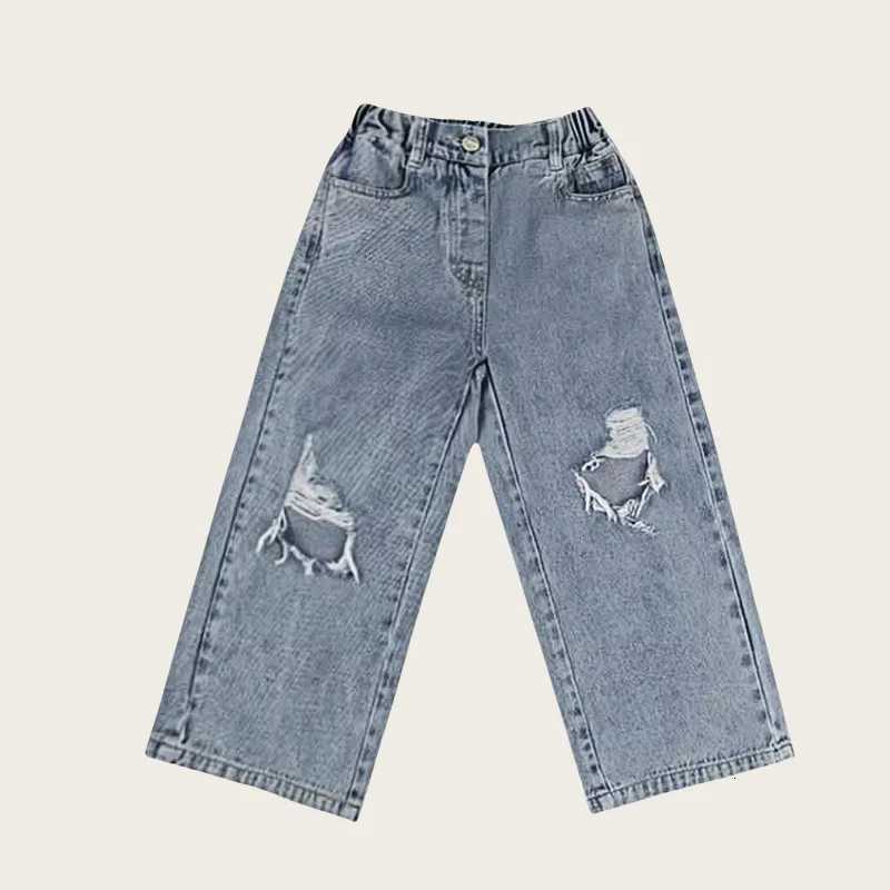 Fashion Forward Children Cotton Ripped Wide Leg Jeans Stylish and Comfortable Denim Pants for 3 8 Y Kids GirlsT251017