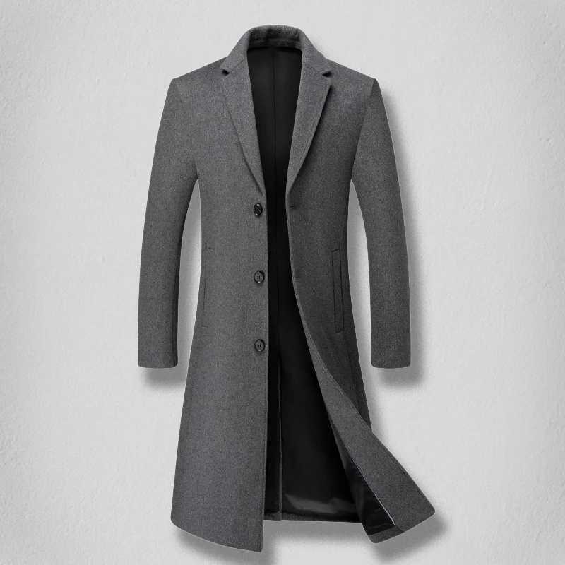 Highend mens fashionable and stylish new mens solid color versatile trendy and casual long woolen coat J251017