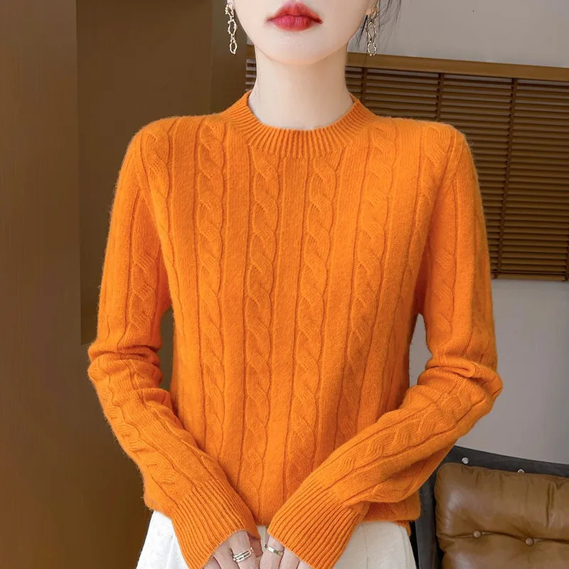 Women Winter Sweater 100 Merino Wool Thick Warm ONeck Pullover Twist Flower Cashmere Knitwear Casual Korean Clothes 251013