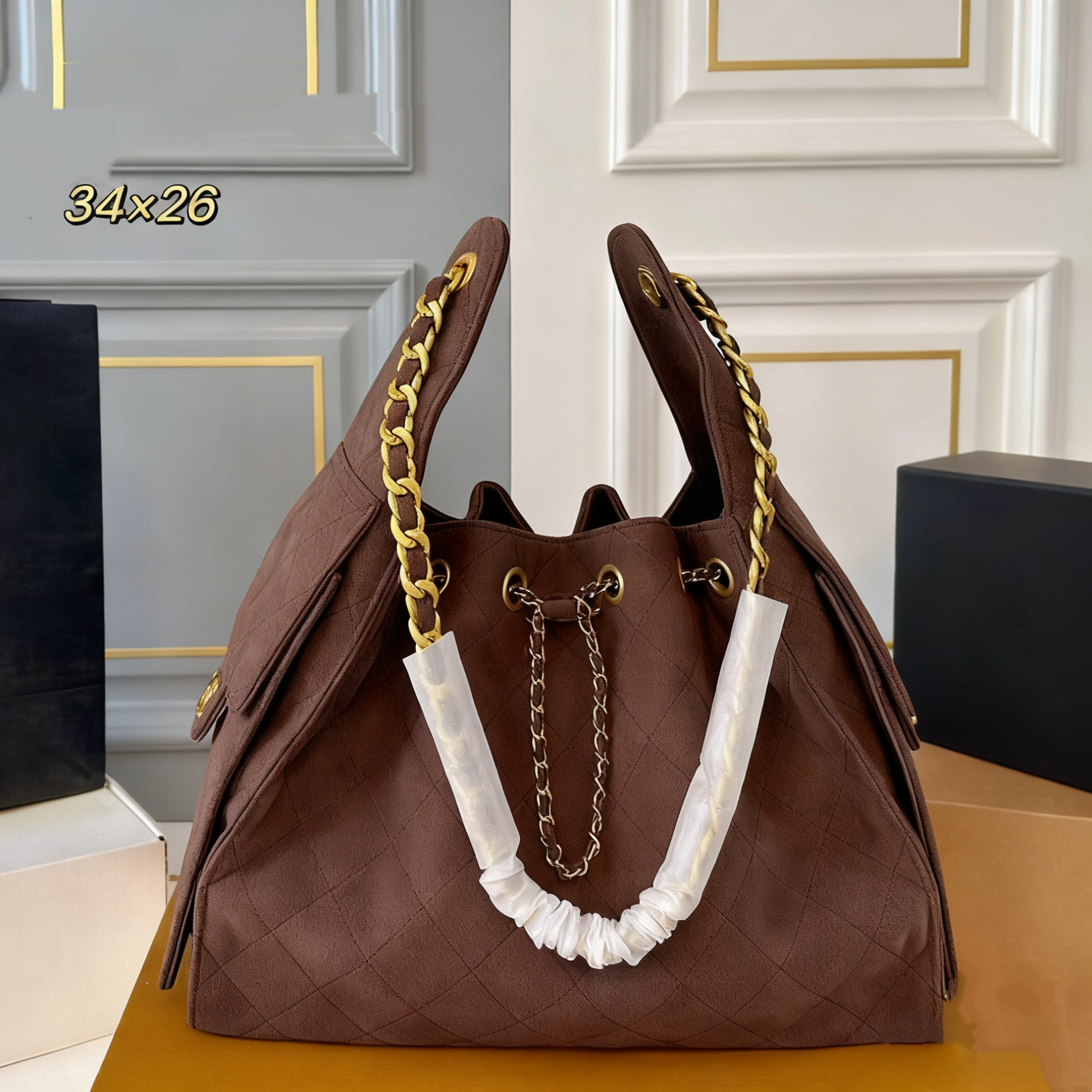 suede bag Designer Denim Brown Shoulder Handbags Designer Bag String Bucket Tote Large Hobo Suede Leather Gray Casual Dia Lattice Long Chain Crossbody purse