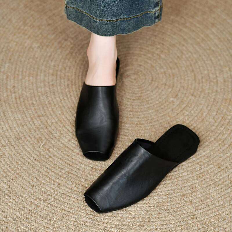 Mules Cover Sandals New Summer Leather for Fashion Modern Slippers Slides Women Peep Toe Low Heel Shoes