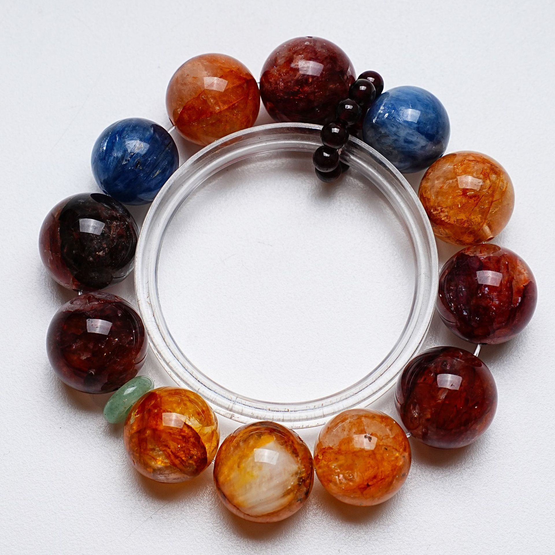 Women's Natural Gemstone Beaded Bracelets with Red & Blue Flowers