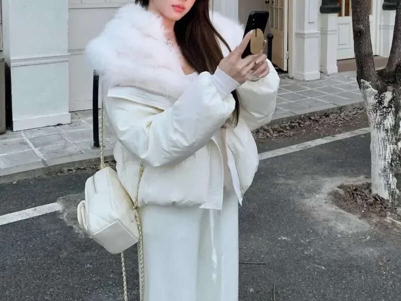 White Warm Patchwork Fur CollarFor Women's Winter Loose And Thick Versatile Temperament Parkas Female Clothing down coat