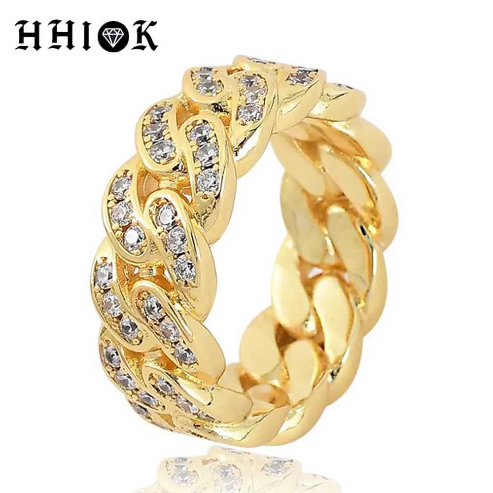 Iced Out Personalized Fashion Cuban Link Chain Ring Gold Plated Bling CZ Simulated Zircon Hip Hop Ring for Men WomenW251017