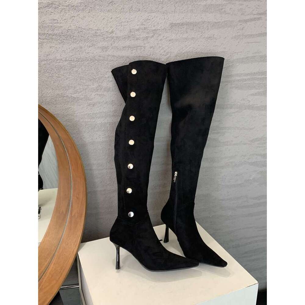 2025 French Style Women's Designer Shoe - Stacked Stiletto Heel Over-the-Knee Long Wrinkled Denim Riding Boots Casual & Chic