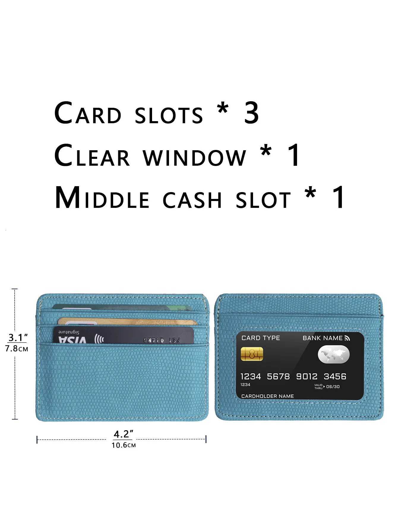 Minimalist Slim Credit Card Holder with Transparent ID Window Small Leather Card Wallet for Women MenW251017