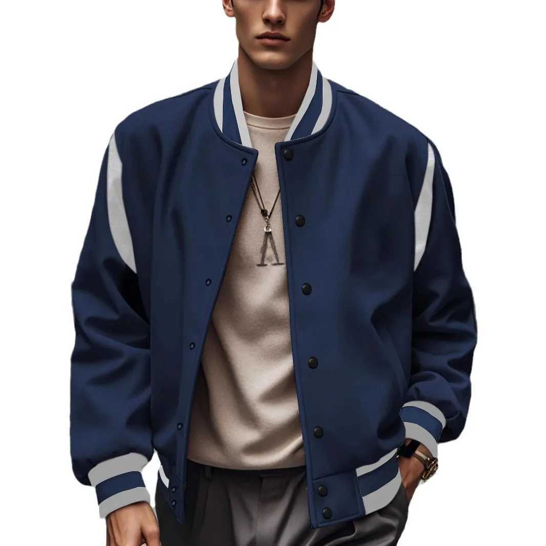 Baseball Uniform Sweatshirt Autumn and Winter Plus Velvet Spliced single Row Fourbutton Flight Jacket J251017