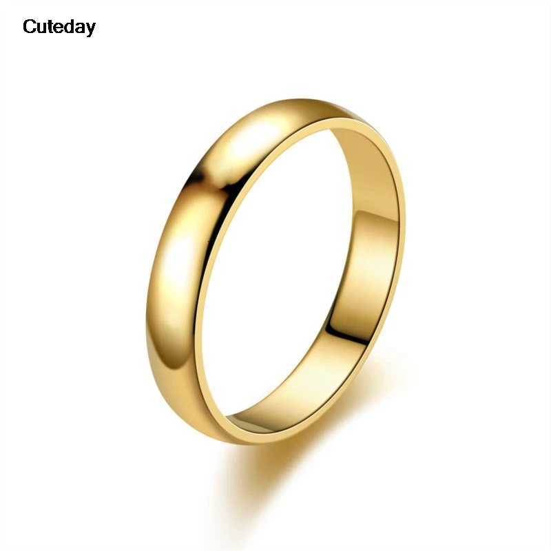 2023 New Fashion Simple Smooth Stainless Steel Ring for Women and Men Classic Gold Color Couple Rings Wedding Engagement JewelryW251017