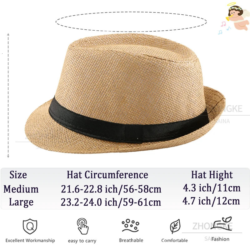 5860cm Wedding Straw Fedora Hat for Men Women Trilby Hat Short Brim Panama Hat Beach Havana Party Favors Big Head Gentleman Cap 251015