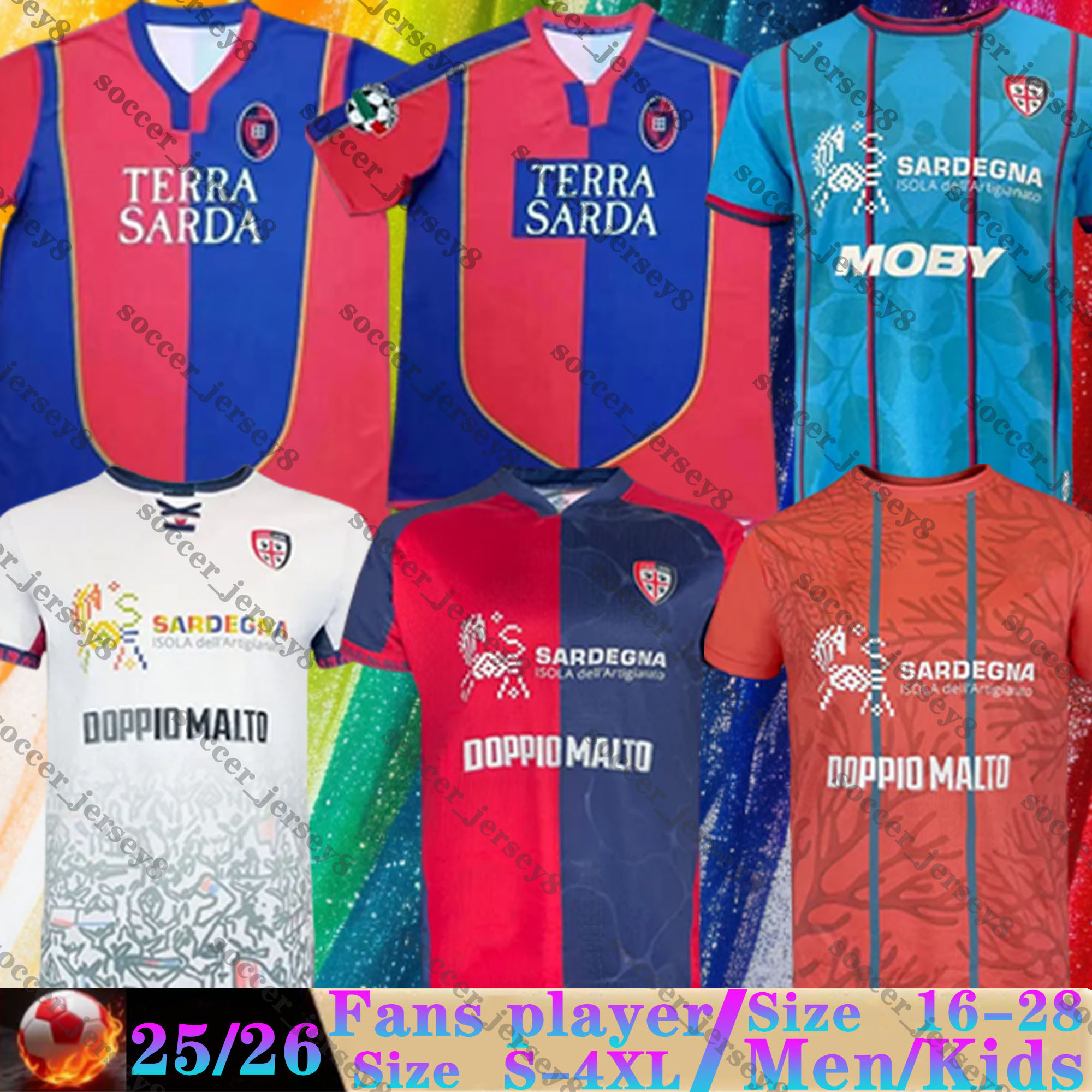 25 26 Cagliari Calcio soccer jerseys FELICI PAVOLETTI BELOTTI BORRELLI Home away GAETANO CAVUOTI LUPERTO Men Uniforms Y.MINA ADOPO 2025 2026 kids kit football shirts