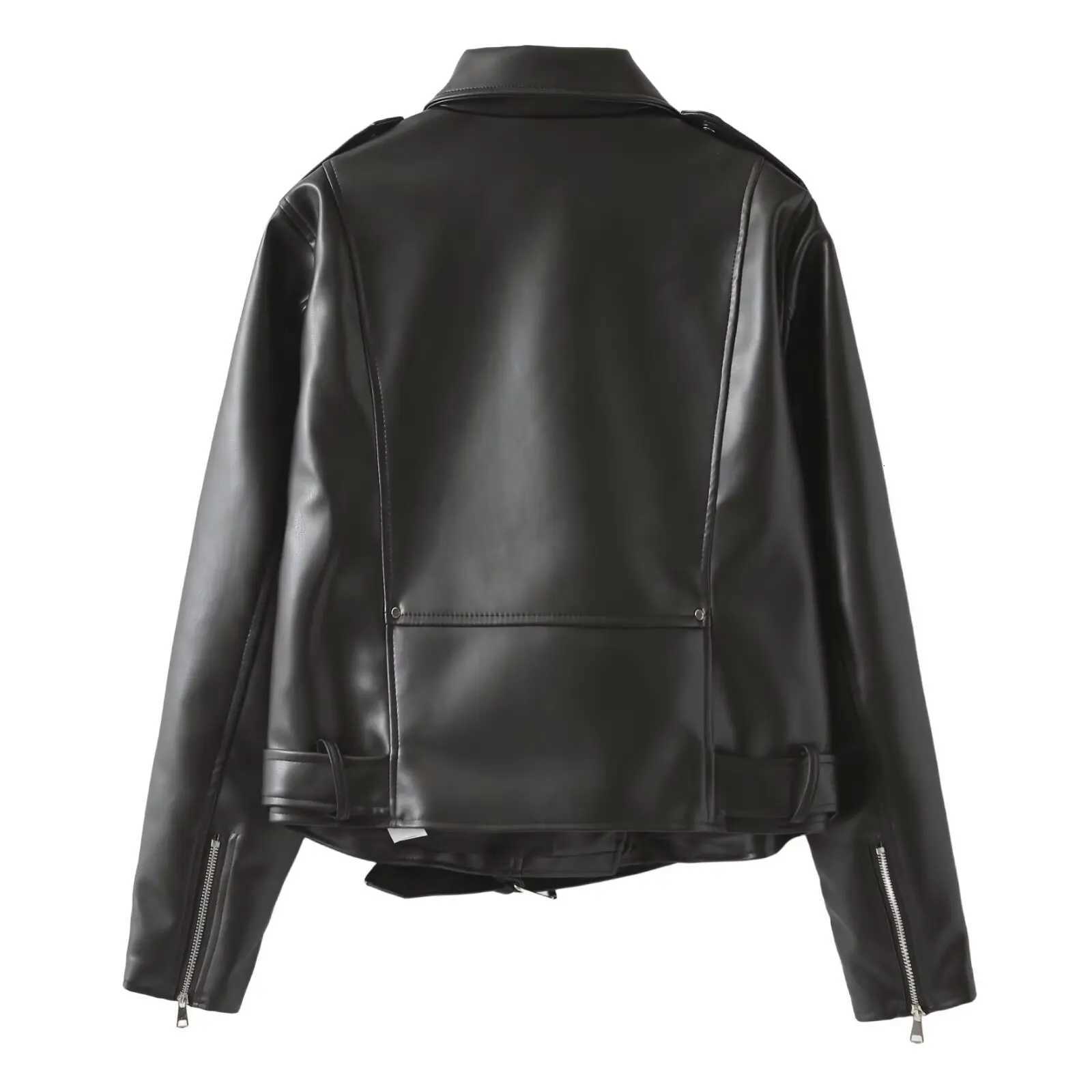 DiYiG WOMAN 2024 Autumn New Fashion Lazy Style with Belt Imitation Leather Biker Top Chic Lapel Zipper Jacket Outerwear MujerT251017