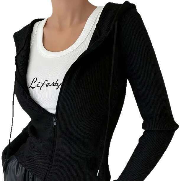 Autumn And Winter Trendy Clothing Elegant Slim Fit Zipper Hooded Jacket Fashion Casual Women's Top B5