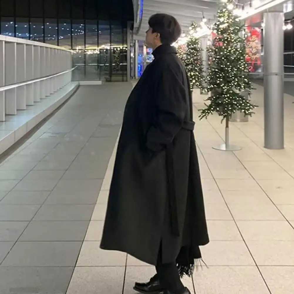 Men Long Woolen Coat Lapel Long Sleeve Solid Color Windbreaker Pockets TwoButton Placket Solid Color Midlength Trench Outwear J251017