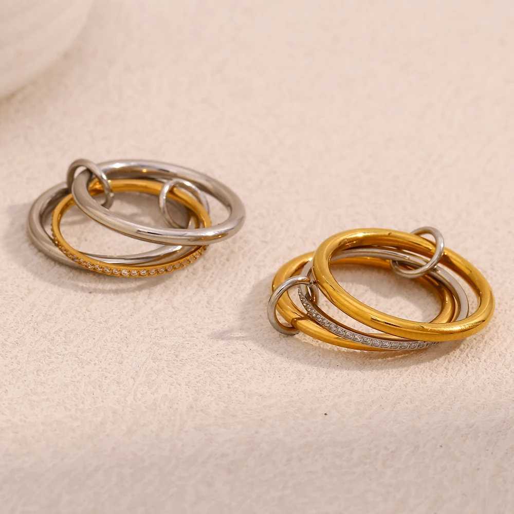 EBbelle Stainless Steel Mix Color Rhinestone Multiple Layers Rings 18K Gold Plated Fashionable Women Non Fixed Finger Jewelry Z251017