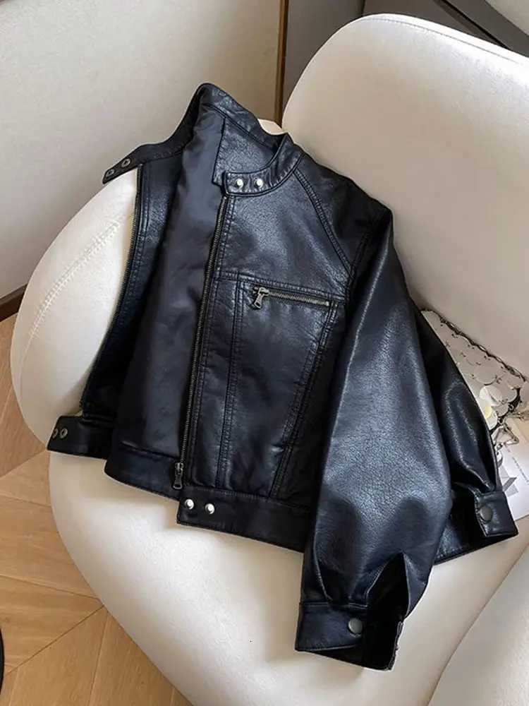 American Locomotive Clothing Short PU Leather Jacket Womens 2025 Spring And Autumn New Small Design StandUp Collar Jacket tideT251017