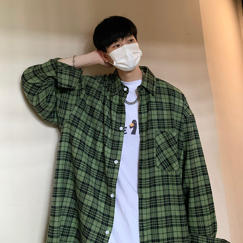 Plaid Shirt Men's Long Sleeve Autumn Trendy Top Ins Loose Cool Casual Jacket