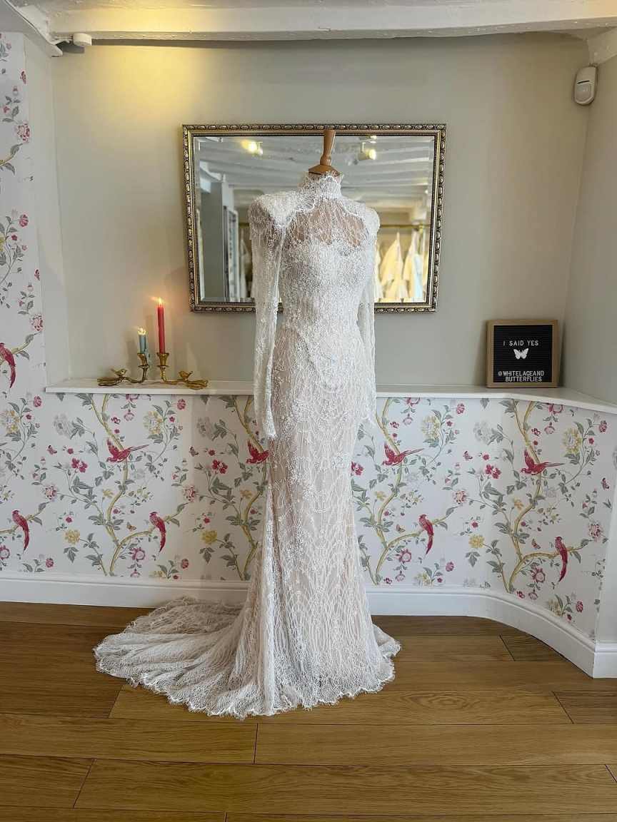 New Wedding Dress Mermaid Shine 3D-Lace High-Neck Appliques Bridal Gowns Detachable Train Robe De Vestido Plus Size Customized