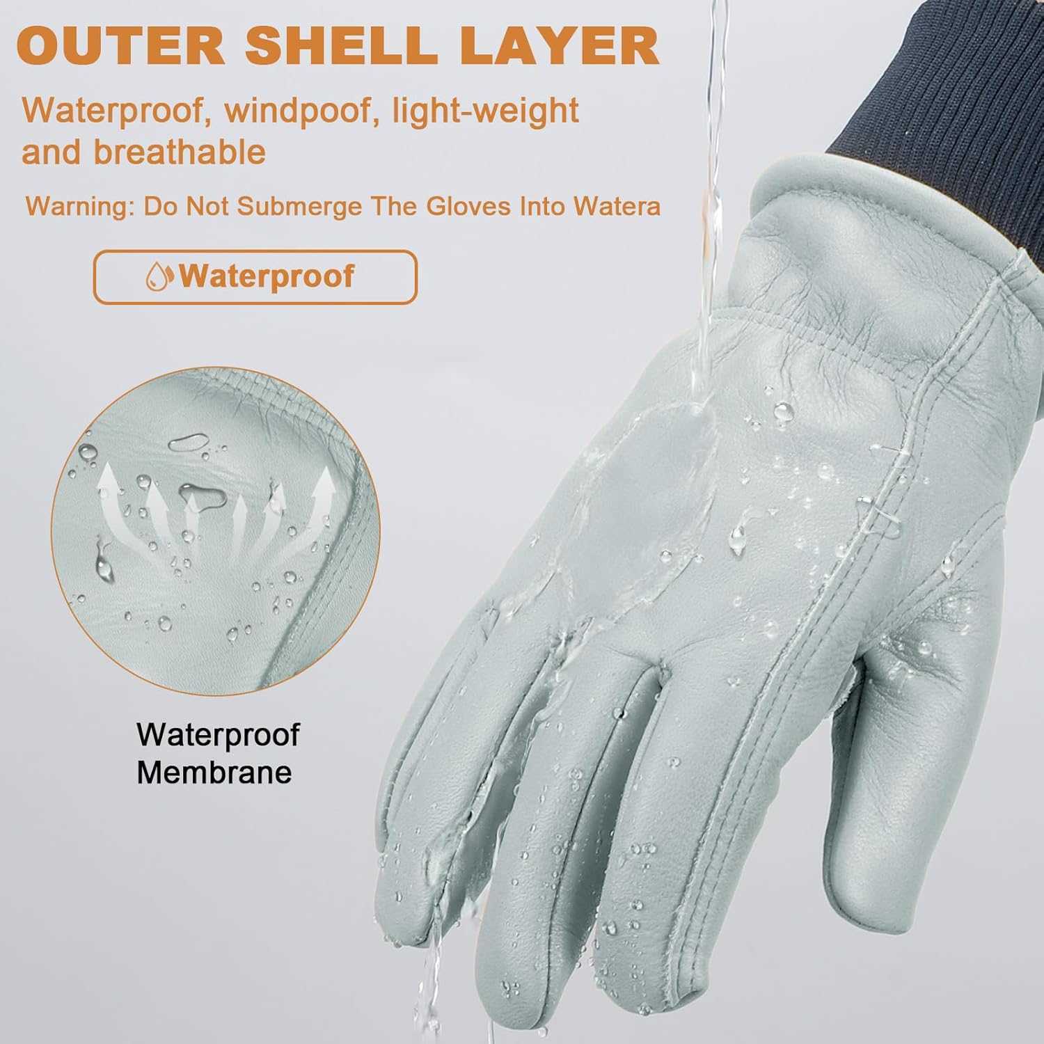 Winter Gloves Women WaterResistant Insulated Puncture and Abrasion Resistant Cowhide Leather with Warm Thinsulate Lining for Cold Weather Small White 
