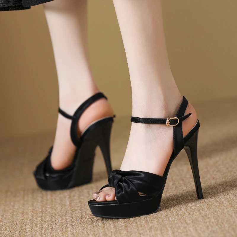 Elegant Pointed Toe Bow Platform Sandals Women Super High Heel Ankle Strap Buckle Brand Designer Shoes Sexy Open Toe Dress Shoes Z251015
