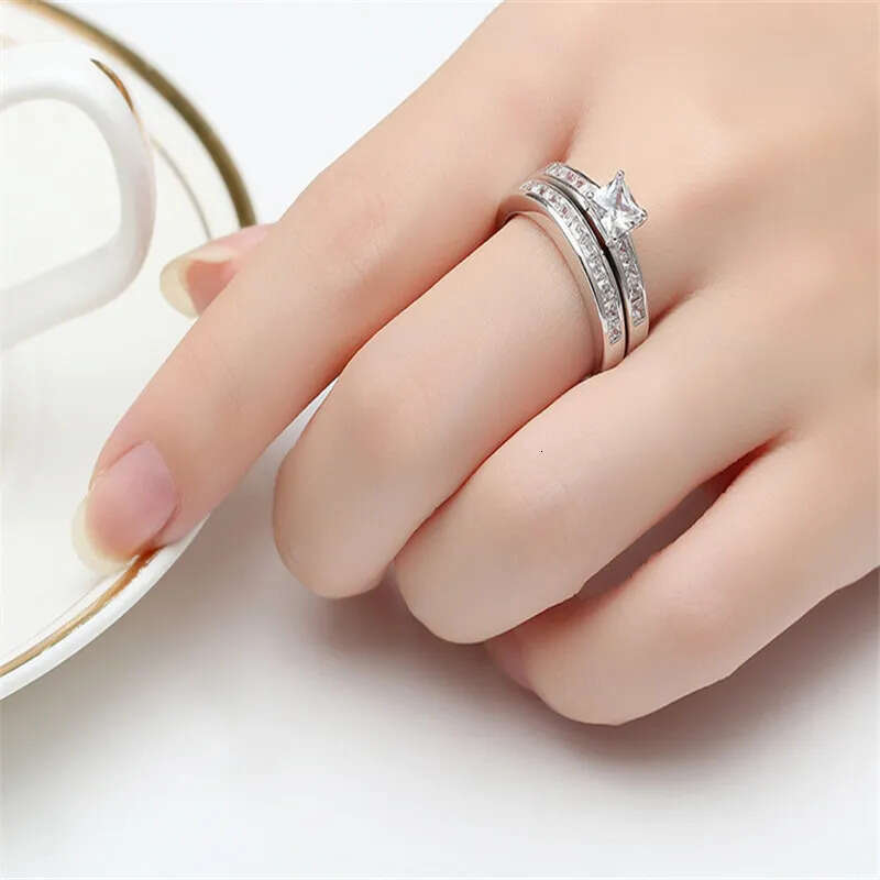 Princess cut Lab Dia Promise Ring sets Sterling Sier Party Wedding Rings for Women Bridal Fine Zircon Engagement Jewelry Gift