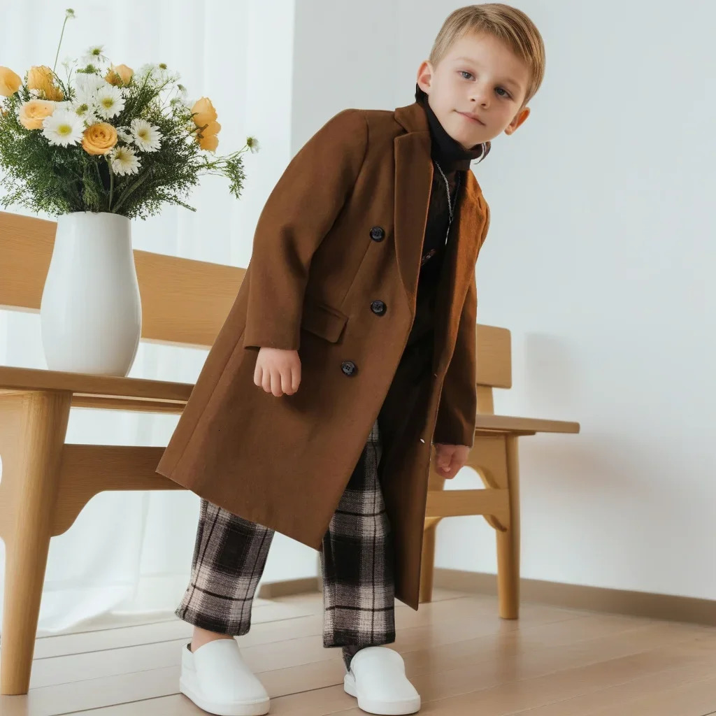Autumn Boys Trench Coat Long DoubleBreasted Wool Coat Stylish Kids Overcoat Trendy Formal Blazers Casual Outerwear Age 314T 251015