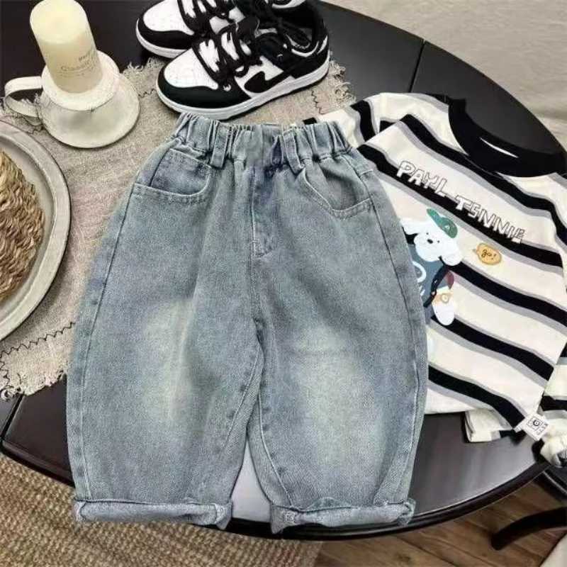 Childrens Jeans Trousers Spring and Autumn Pants Boys Stretch Pant 2025 New Boys Baby Loose Print Feet PantsT251017