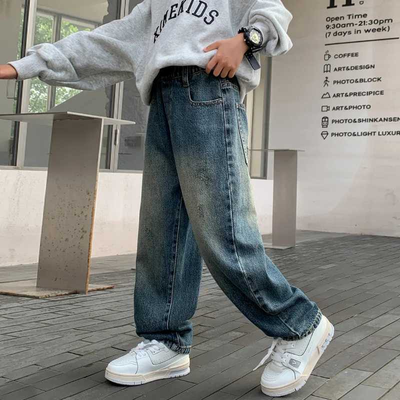 Children Boys Fashion Straight Leg Jeans Pants Retro Solid Color Korean Kids Casual Slim Fit Denim Trousers 5 7 9 11 13 14 YearsT251017