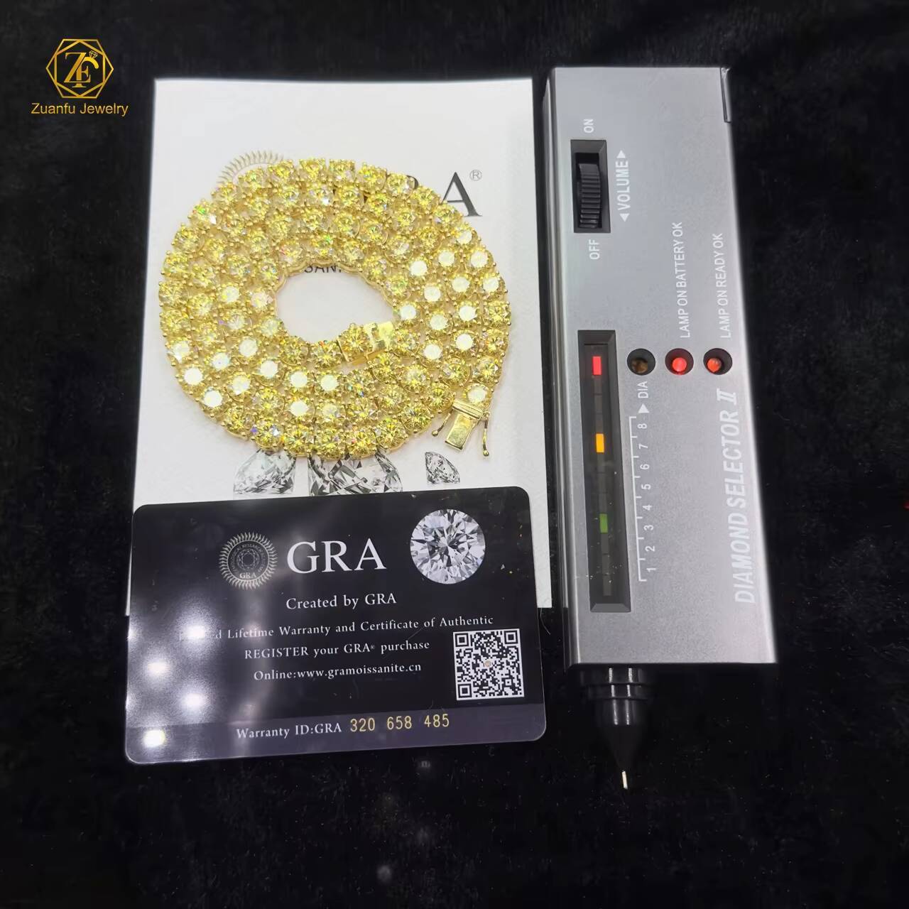 GRA Certified HipHop 925 Sterling Silver 65mm Canary Yellow Moissanite 16in 18in 20in 22in 24in Choker Tennis Chain Necklace