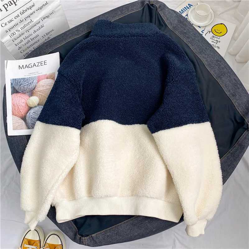 Patchwork Women Hoodies Spliced Sweatshirts Half High Collar Pullovers Long Sleeve Casual Loose Hoodies Autumn 2025 Pockets Z251017