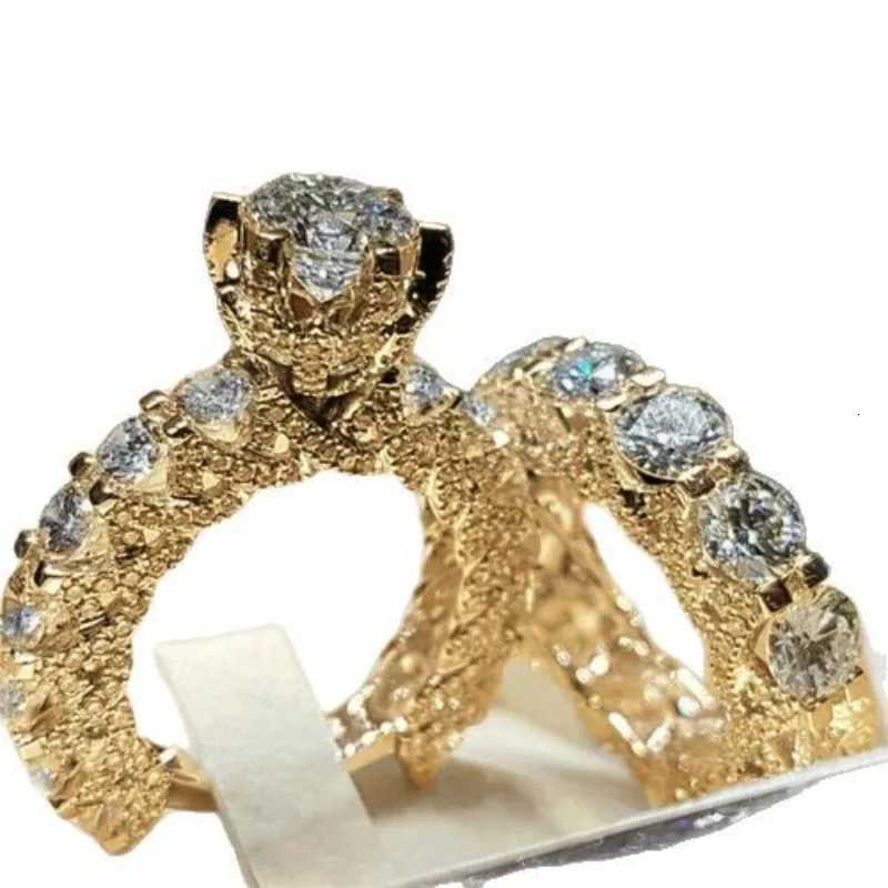Attractive Women Rings Gold Color Round White Stone Rings Set Party Accessories Gift Z251017
