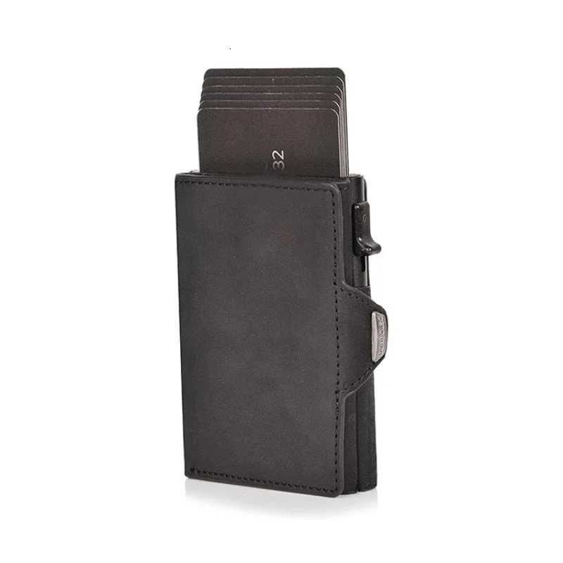 Popup Case HighQuality Card ID Holders Leather Mini Wallet Men RFID Small Purse Brown Black Coffee Carbon FiberW251017