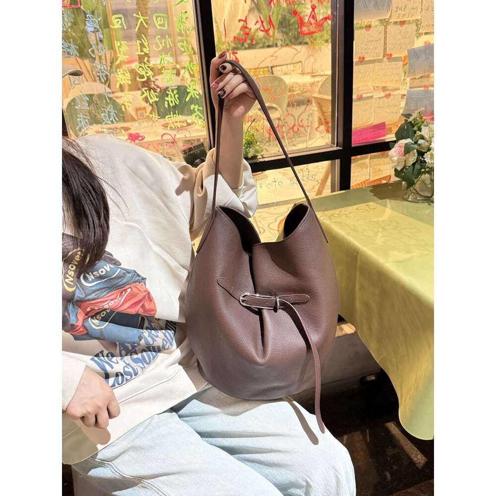 Bucke*T Bucket Autumn Winter Top Layer Cowhide Hobo Tote Large Capacity Commuter Shoulder Crossbody Bag
