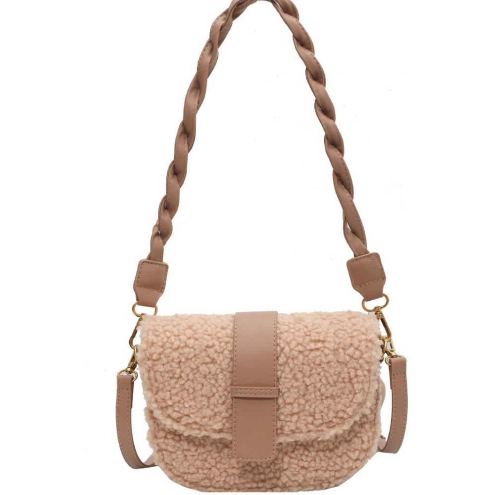 Womens Fashionable Winter Sheepskin Shoulder/Crossbody Pouch with Soft Plush Interior