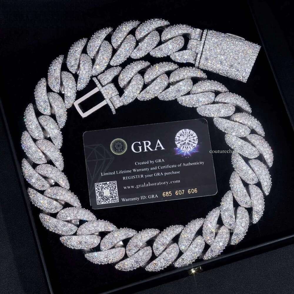 Big Heavy Solid 28MM GRA Certificate Sterling Sier Miami Moissanite Dia Cuban Link Chain