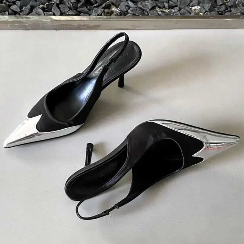 Elegant Mixed Color Thin High Heels Women Sexy Pointed Toe Slingbacks Heeled Sandals Summer Silver Women Pumps Party Dress Shoes Z251015
