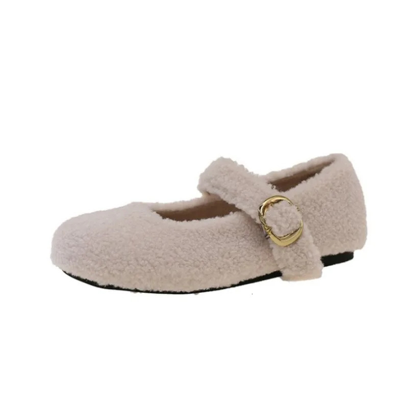 Fashion Round Toe Ballet Flats Boots for Woman Keep Warm Plush Loafers Ladies Fluffy Mary Jane Shoes Botas Mujer 251013