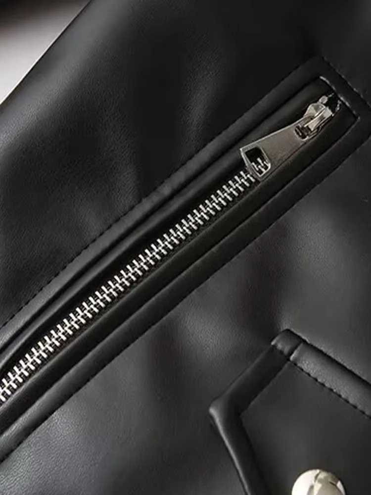 DiYiG WOMAN 2024 Autumn New Fashion Lazy Style with Belt Imitation Leather Biker Top Chic Lapel Zipper Jacket Outerwear MujerT251017