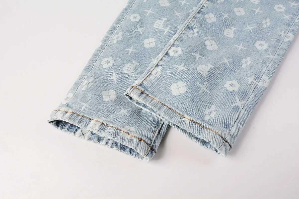 2025 1 Jean Print Pants 9089 Style High Waist Loose Fit Straight Leg Blue Jeans Womens Fashion Casual Trousers1 Y251105