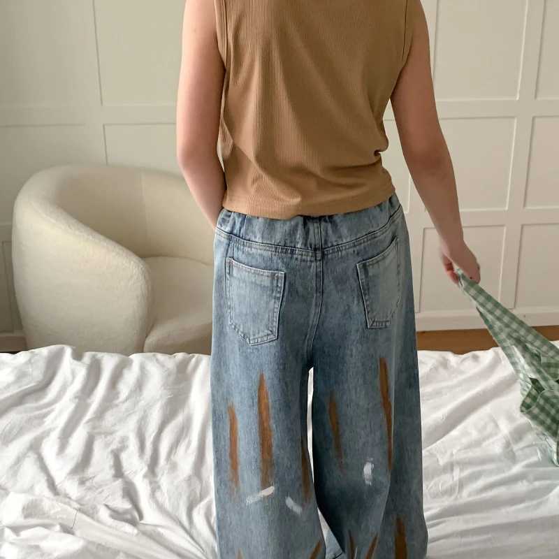 Pants 2024 Spring Girl Retro Cowboy Design Wide Leg Comfortable Cute Trendy Leisure ActiveT251017