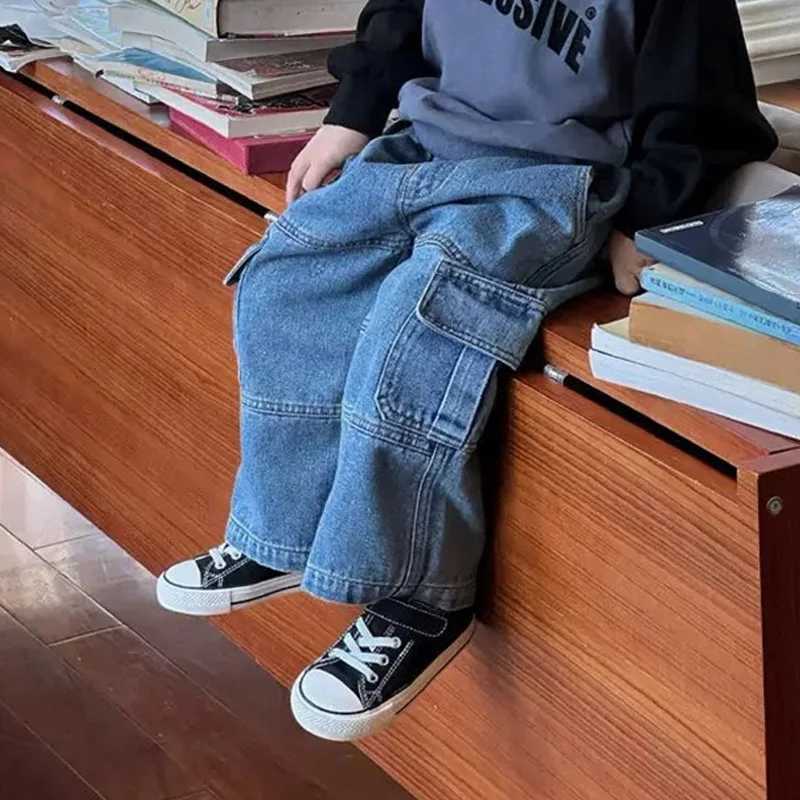 Boys Spring Cargo Jeans 2025 New Children Hundreds Loose Pants Small Kids Autumn Casual Straight Trousers Girls Fashion ClothesT251017