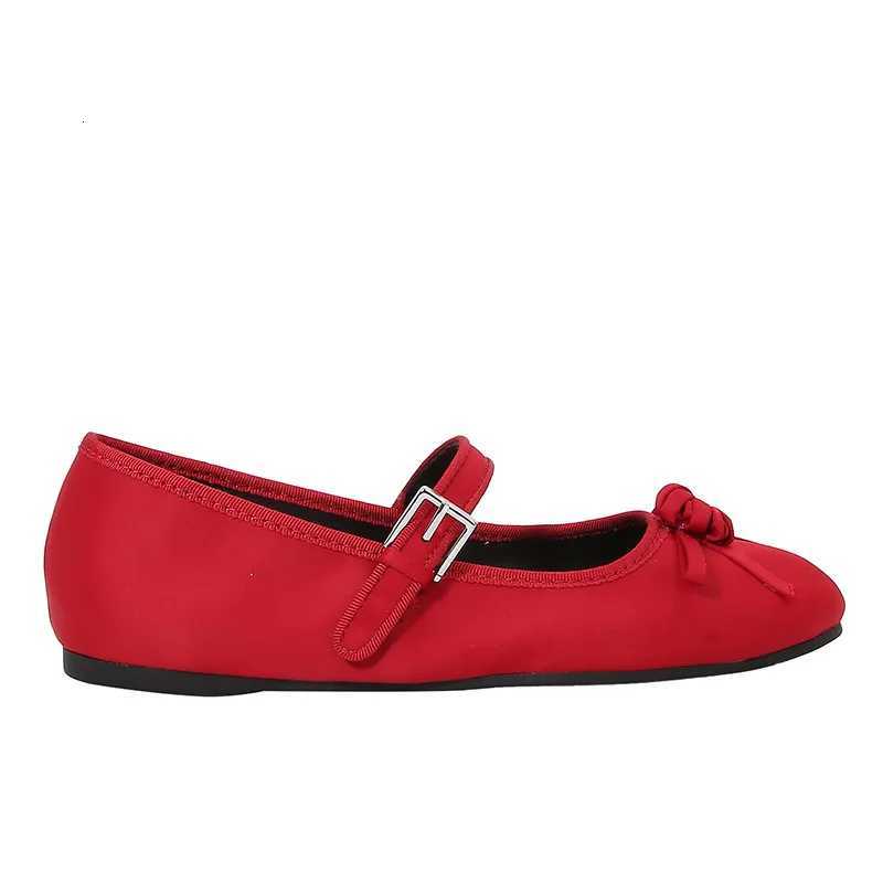High Quality Satin Red Ballet Flats Women Elegant Bow Narrow Buckle Design Brand Mary Jane Shoes Concise Lightweight Casual Shoe Z251015