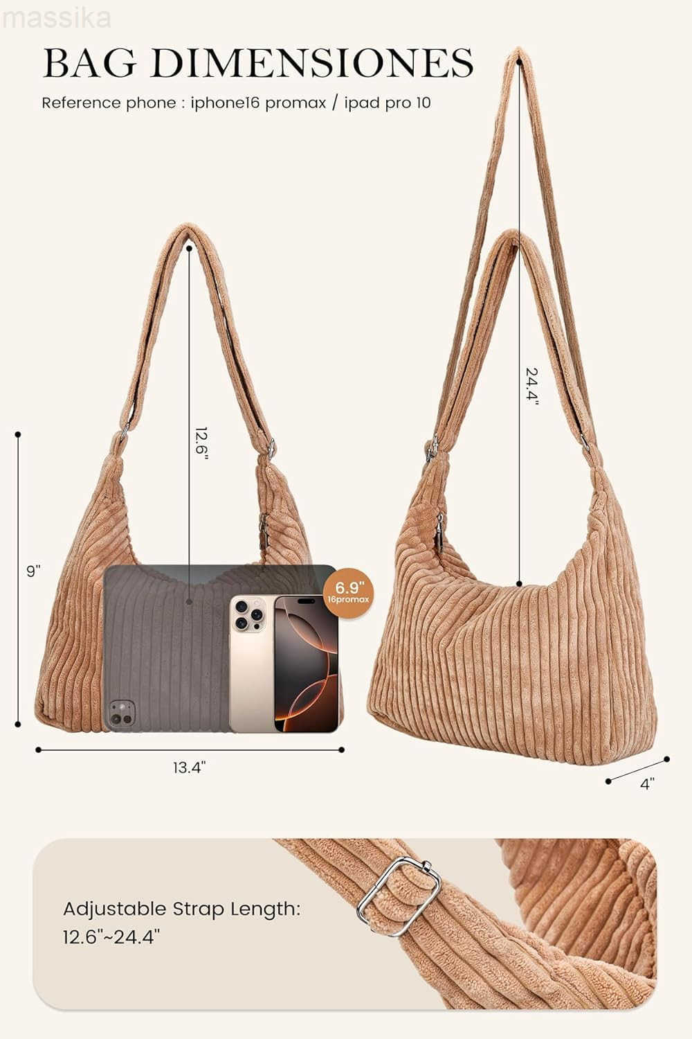 Women Corduroy Hobo Bag Adjustable Strap Shoulder Bag Crossbody Bag Casual Purse Tote Bag Handbag M251017