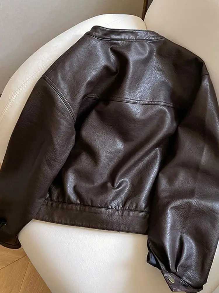 American Locomotive Clothing Short PU Leather Jacket Womens 2025 Spring And Autumn New Small Design StandUp Collar Jacket tideT251017